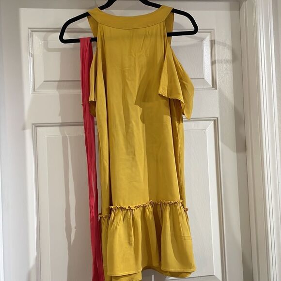 Flying Tomato Mustard Cold Shoulder Embroidered Dress - Picture 5 of 6